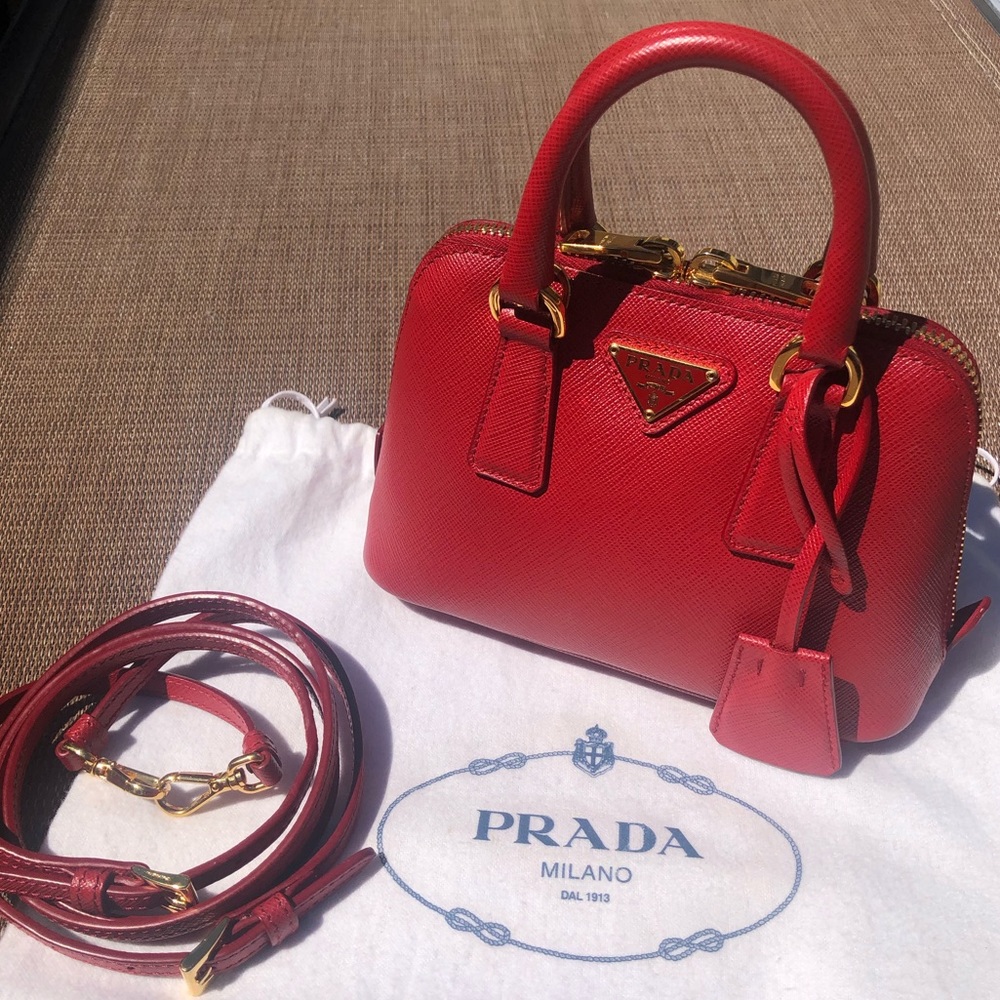 PRADA~Red Saffiano Mini BB Crossbody Promenade Bag - Picture 3 of 16